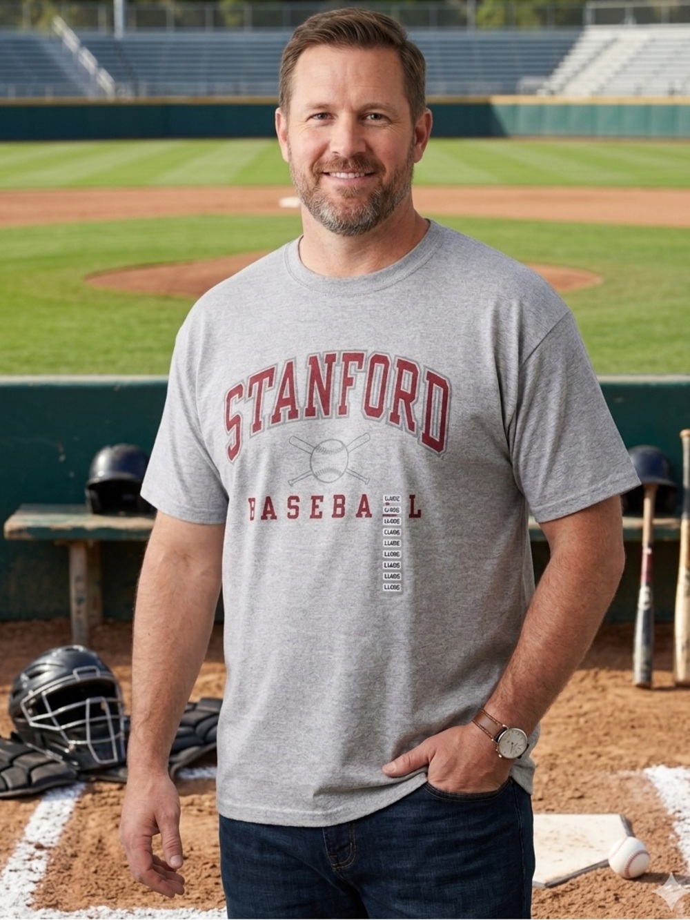 Russell Athletic Stanford Baseball T-Shirt Gray XL NWT Vintage Style Deadstock